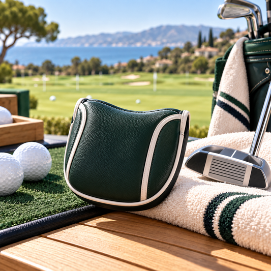 Magnetic mallet putter headcover at a coastal golf club